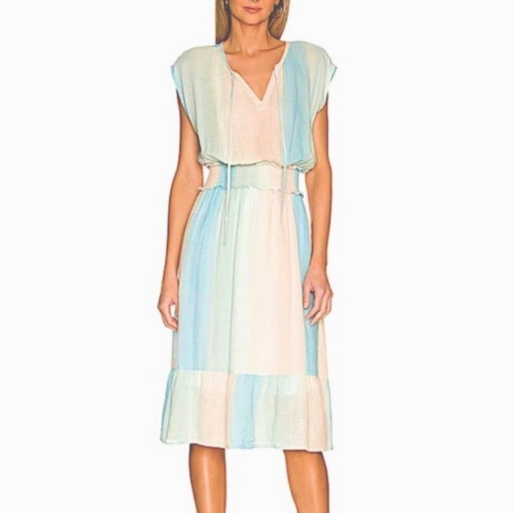 Rails Ashlyn Sunset Gradient Ombre Summer Linen Blend Smocked Midi Dress XS